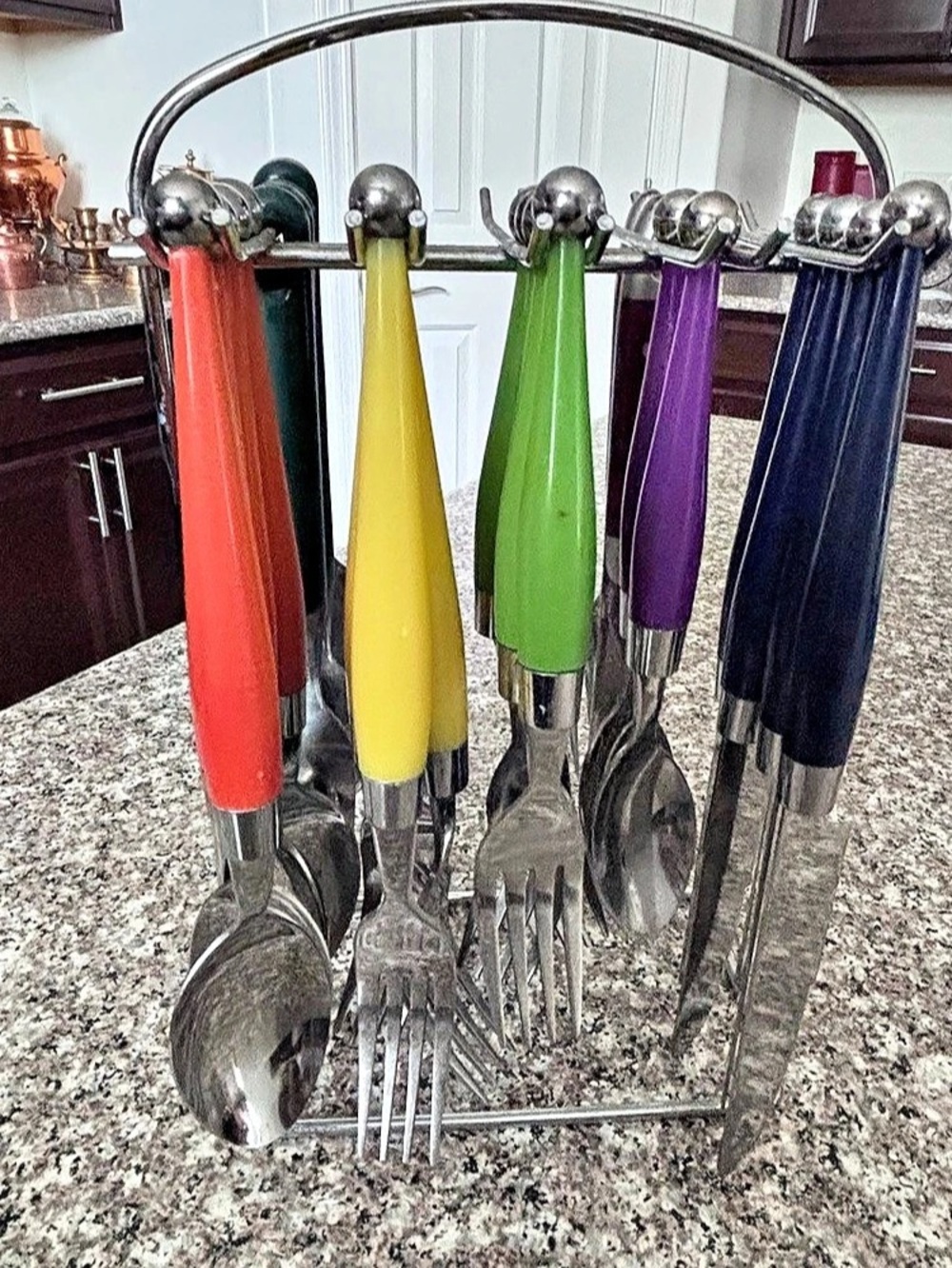 Gibson Harmonica Rainbow Flatware Set with Hanging Rack
